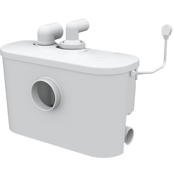 White toilet cistern with plumbing connections on a white background