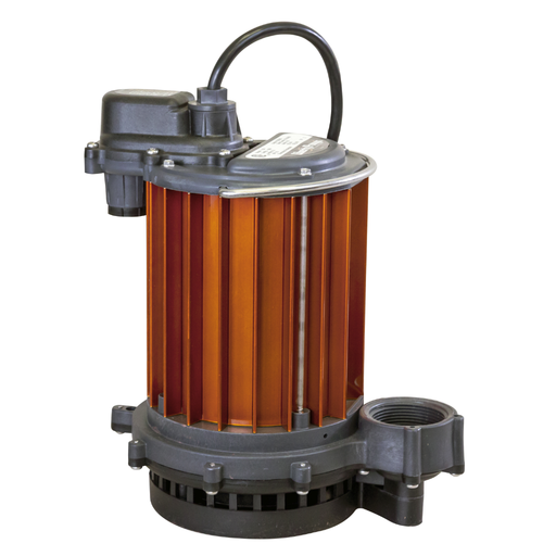 Submersible pump with orange impeller on a white background