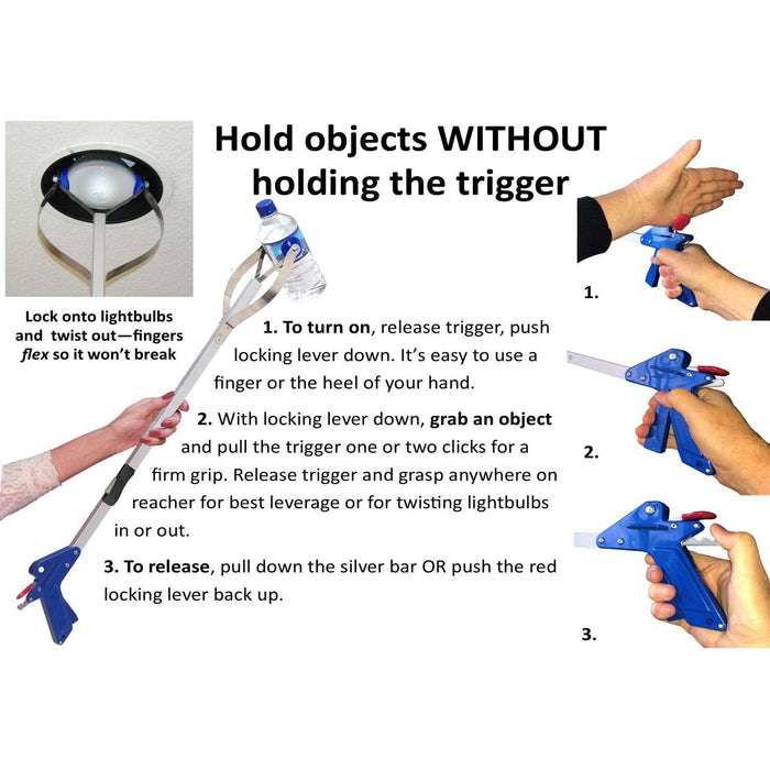 Arcmate 32" EZ Reacher Deluxe - Grabber Reacher with 5 lb. Pickup Capacity, 4.5" Wide Fingers, Locking Handle, Heat Resistant Silicone Tips - Grabber Tool