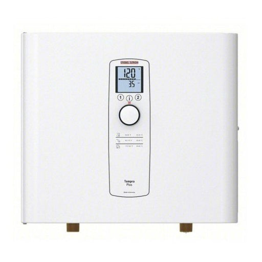 White water heater with digital display and control panel on a white background