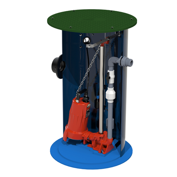 Pump system with red pump and green top on a white background