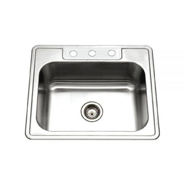 Houzer Glowtone Series 25" Stainless Steel Drop-in Topmount 3-hole Single Bowl Kitchen Sink - 2522-8BS3-1