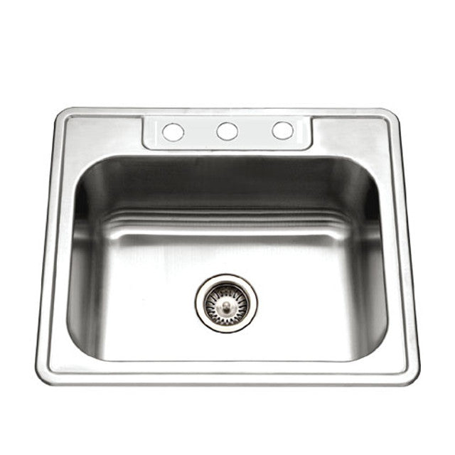 Houzer Glowtone Series 25" Stainless Steel Drop-in Topmount 3-hole Single Bowl Kitchen Sink with 9" Depth