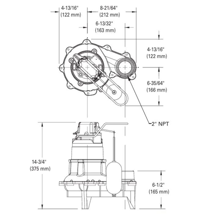 Technical drawing of a mechanical component with dimensions labeled