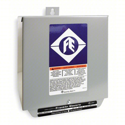 Electrical box with Franklin Electric logo and label on a white background