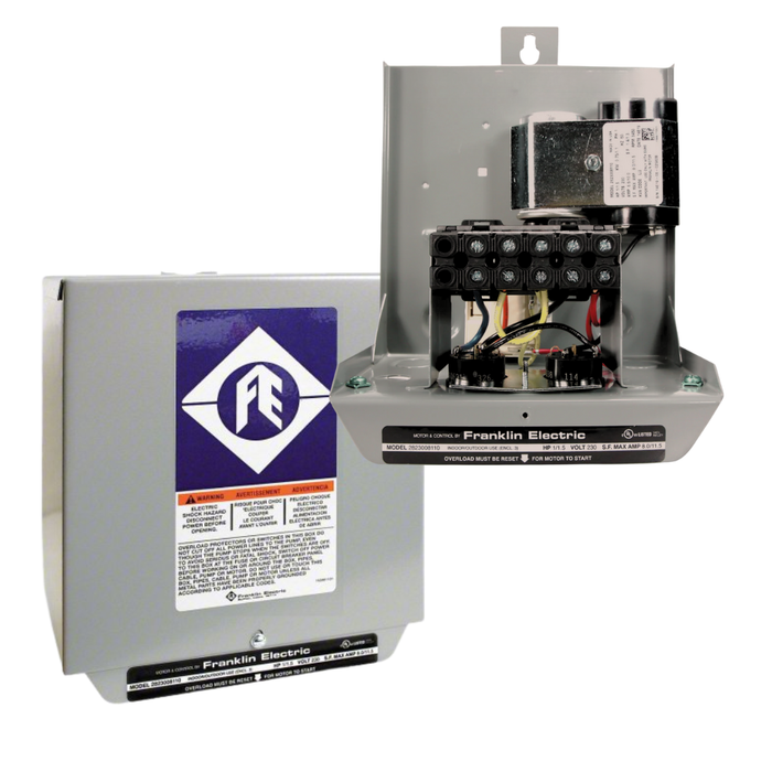 Electrical control panel with Franklin Electric logo on a white background