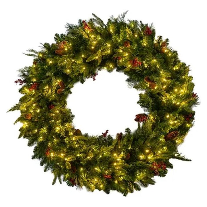 Seasonal Source - LEDWREATH-72-D - Decorated 72 Inch Prelit Wreath