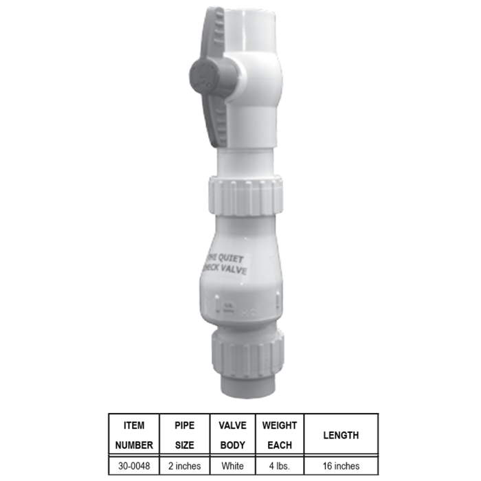 White valve with specifications on a white background