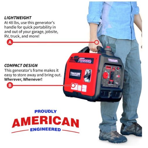 Tomahawk Power TG2000i gas inverter generator product and handle detail