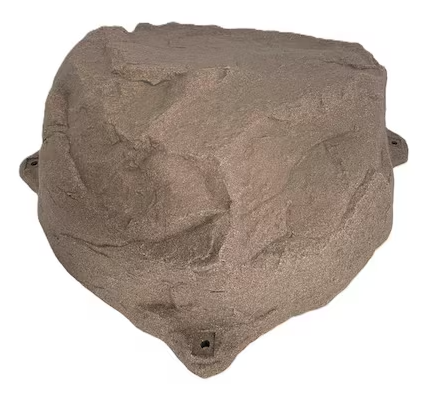 A textured gray stone or concrete decorative piece with a rough, craggy surface and small mounting holes on the sides and bottom, shown against a plain white background.