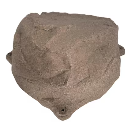 A textured gray stone or concrete decorative piece with a rough, craggy surface and small mounting holes on the sides and bottom, shown against a plain white background.