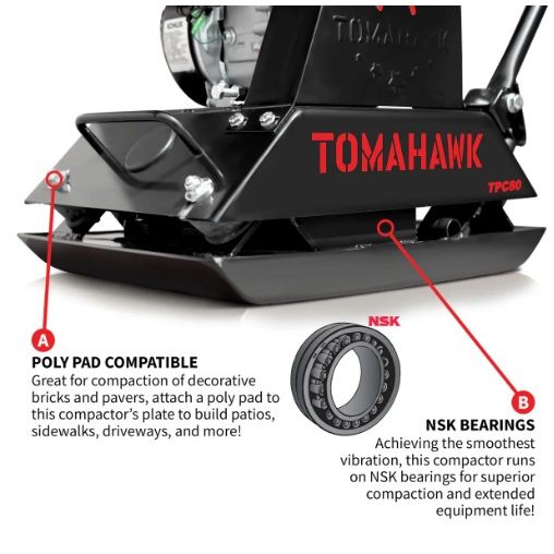 Tomahawk Power TPC80 Kohler plate compactor product and feature view
