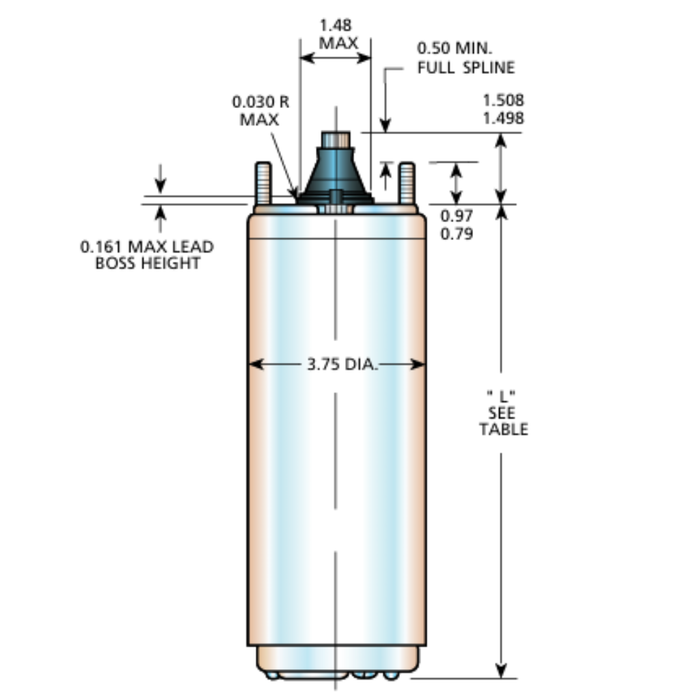 Technical drawing of a cylindrical component with dimensions labeled