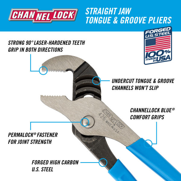 Channellock 426 6.5-INCH STRAIGHT JAW TONGUE & GROOVE PLIERS