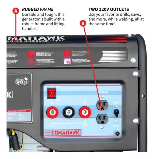 Tomahawk Power TWG120A gas welder generator product detail for jobsite use