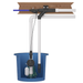 Sump pump system with pipes and bucket on a white background
