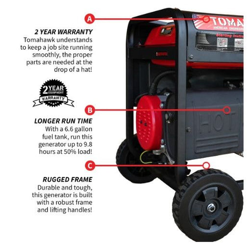 Tomahawk Power TG7000H gas generator with Honda engine and portable open frame design