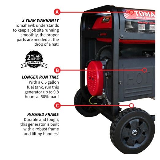 Tomahawk Power TG7000H gas generator with Honda engine and portable open frame design