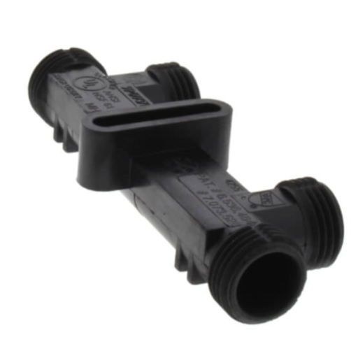 Black plastic fitting on a white background