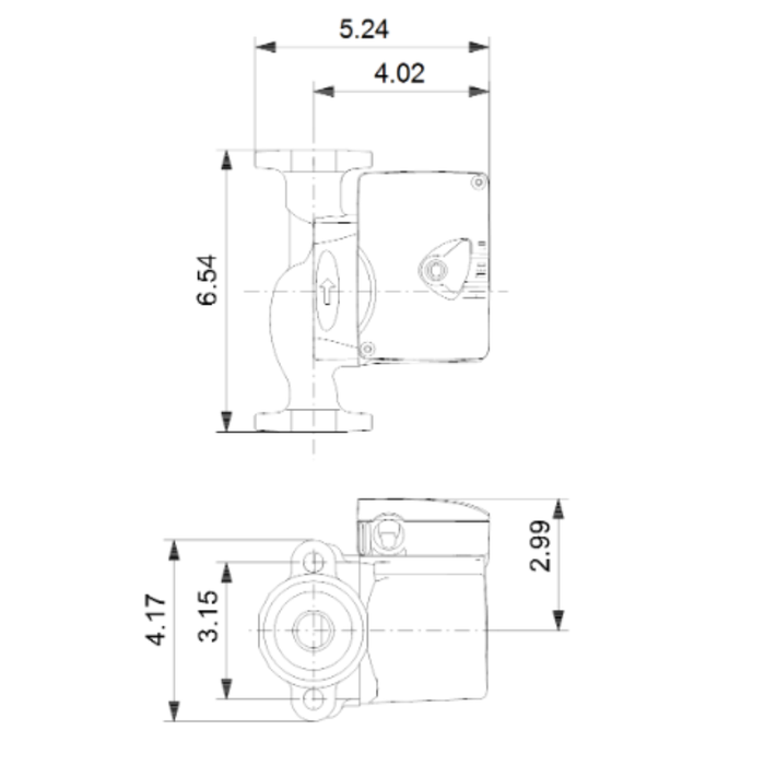 Technical drawing of a mechanical component with dimensions