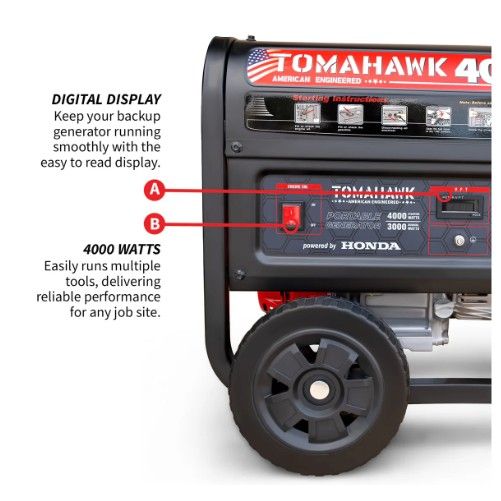 Tomahawk Power TG4000H Honda powered generator product and control detail