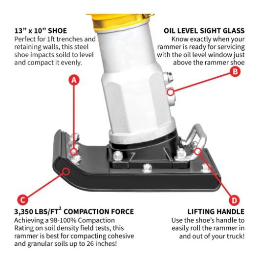 Tomahawk Power JX60H vibratory rammer showing compacting shoe and frame details