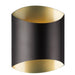 Cylindrical light fixture with gold interior on a white background