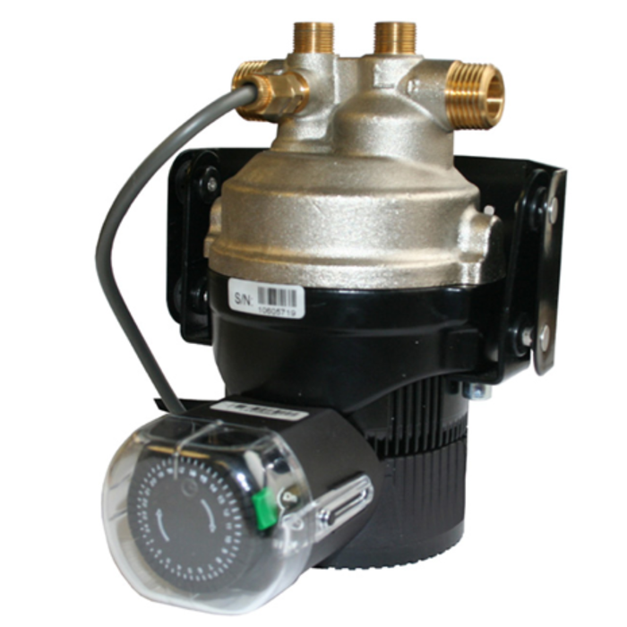 Mechanical pump with brass fittings on a white background