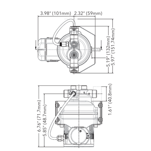 Technical drawing of a mechanical component with dimensions labeled