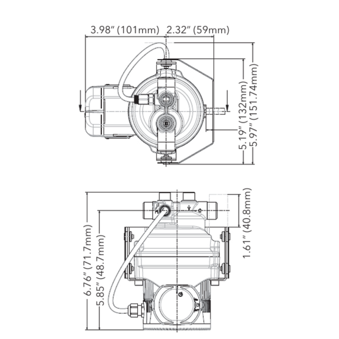 Technical drawing of a mechanical component with dimensions labeled