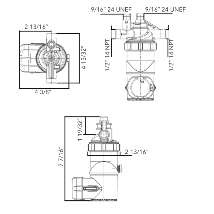 Technical drawing of a valve assembly with dimensions and specifications.