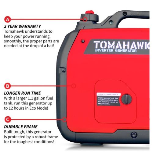 Tomahawk Power TG2000i compact generator equipment view for jobsites and backup power