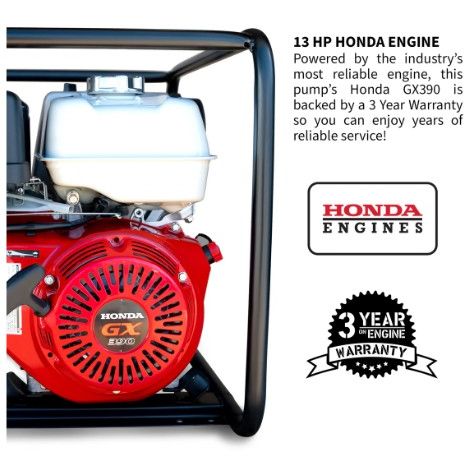 Tomahawk Power TW4H 4-inch trash pump showing engine, frame, and pump housing