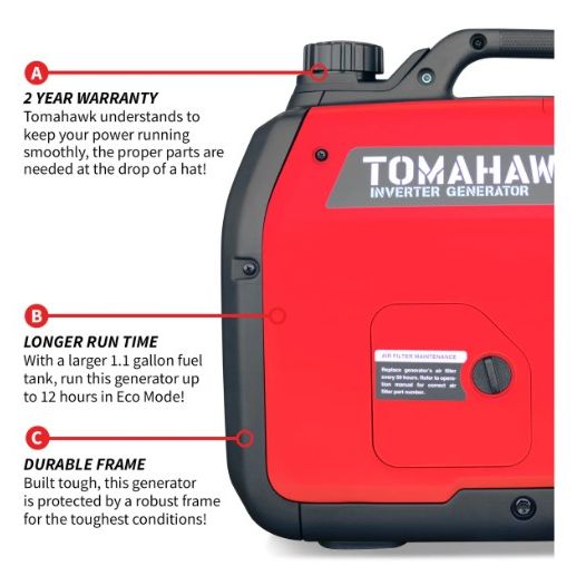 Tomahawk Power TG3000i gas portable generator product detail for outdoor power use