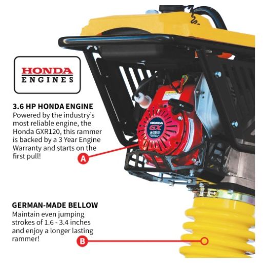 Tomahawk Power TR68H vibratory rammer product detail for trench and soil compaction