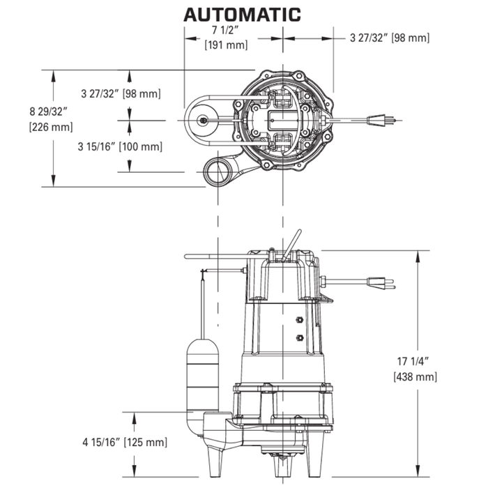 Technical drawing of an automatic component with dimensions labeled
