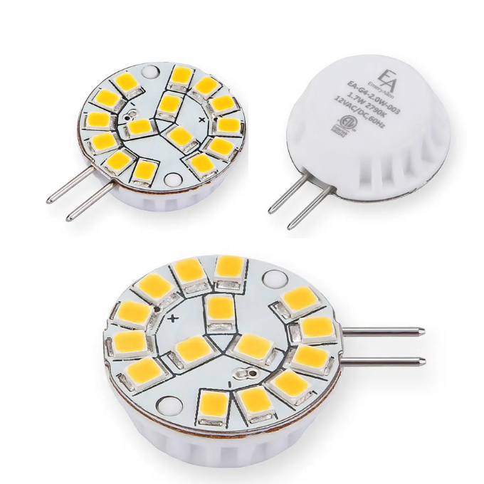 EmeryAllen 2W Wafer G4 Bi-Pin LED Replacement Lamp - 2700K, 180 degree - specifications and dimensions — EA-G4-2.0W-003-2790