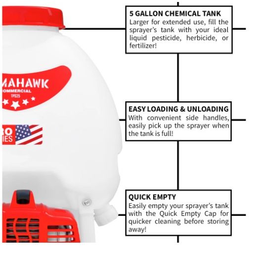 Tomahawk Power TPS25 foundation gun backpack sprayer product and accessory view
