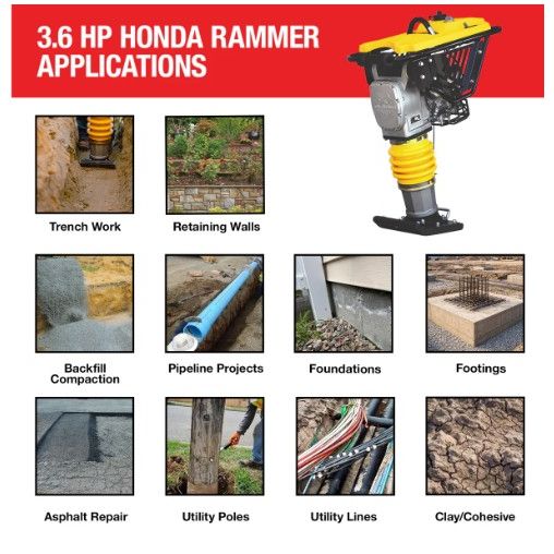 Tomahawk Power TR68H Honda rammer with wheels product and feature view