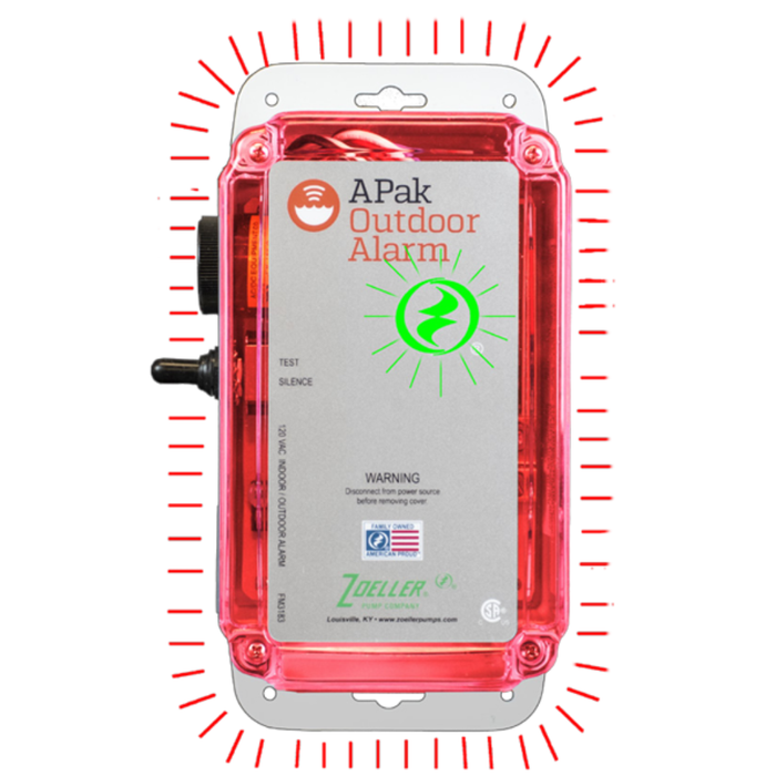 Outdoor alarm with red transparent casing on a white background