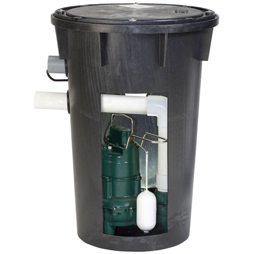 Black cylindrical pump housing with green and white components on a white background