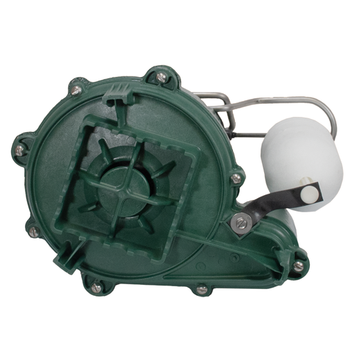 Green mechanical component with a white ball on a white background