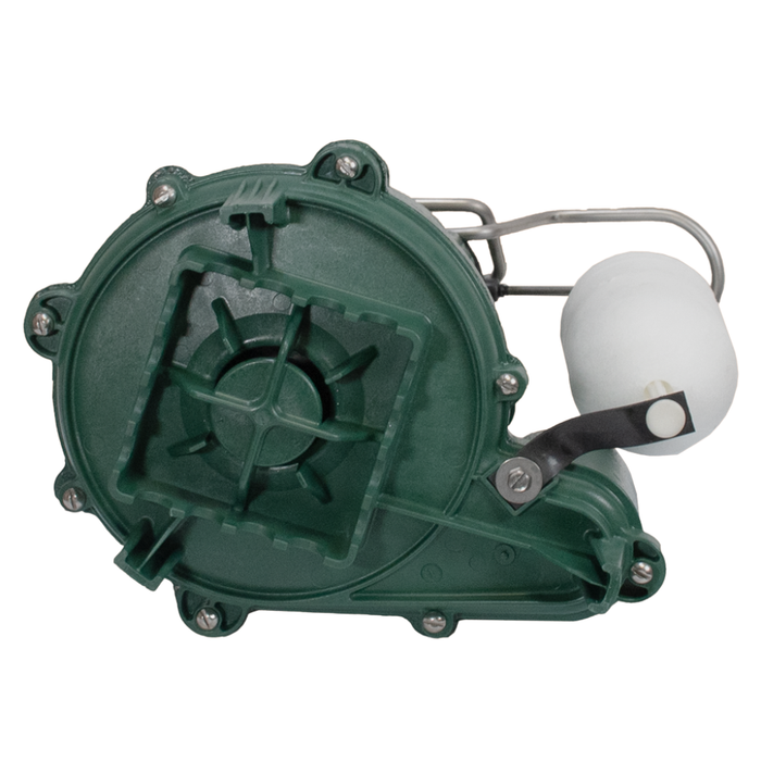 Green mechanical component with a white ball on a white background