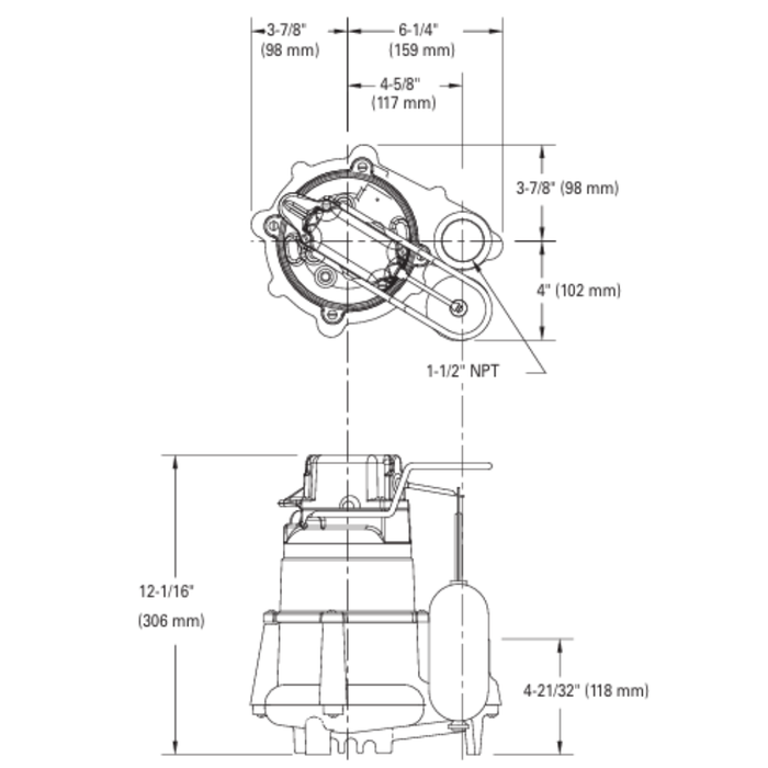 Technical drawing of a mechanical component with dimensions labeled