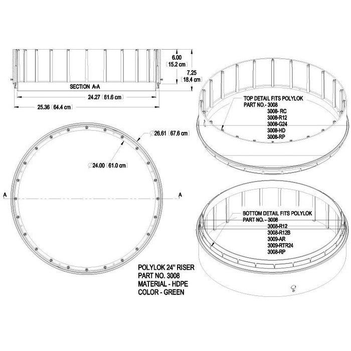 Polylok 3008-NG 24" x 6" Riser (Green)