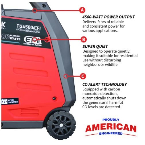 Tomahawk Power TG4500iEFI 4500-watt generator with CO sensor safety feature