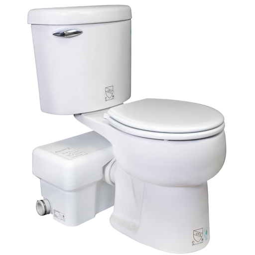 White toilet with closed lid on a white background