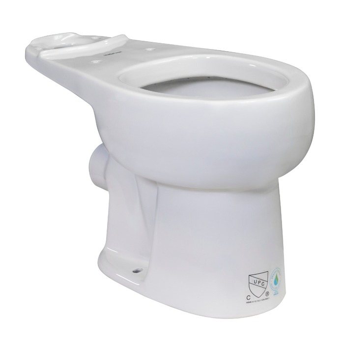 White round toilet bowl with UPC logo on a white background