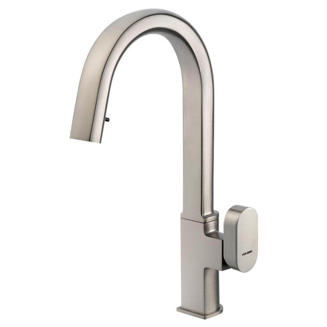 Houzer Azura Series Brushed Nickel Single Handle Hidden Pull-Down Kitchen Faucet - AZUPD-968-BN