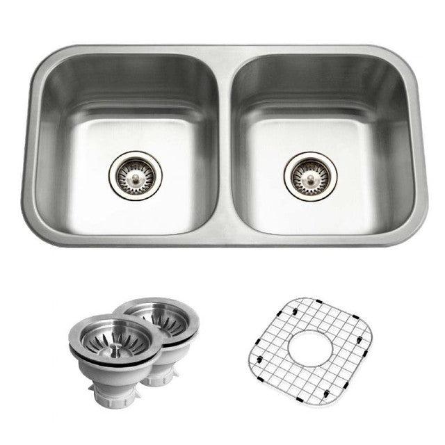 Houzer Belleo Series 31" Stainless Steel Drop-in Topmount 50/50 Double Bowl Kitchen Sink